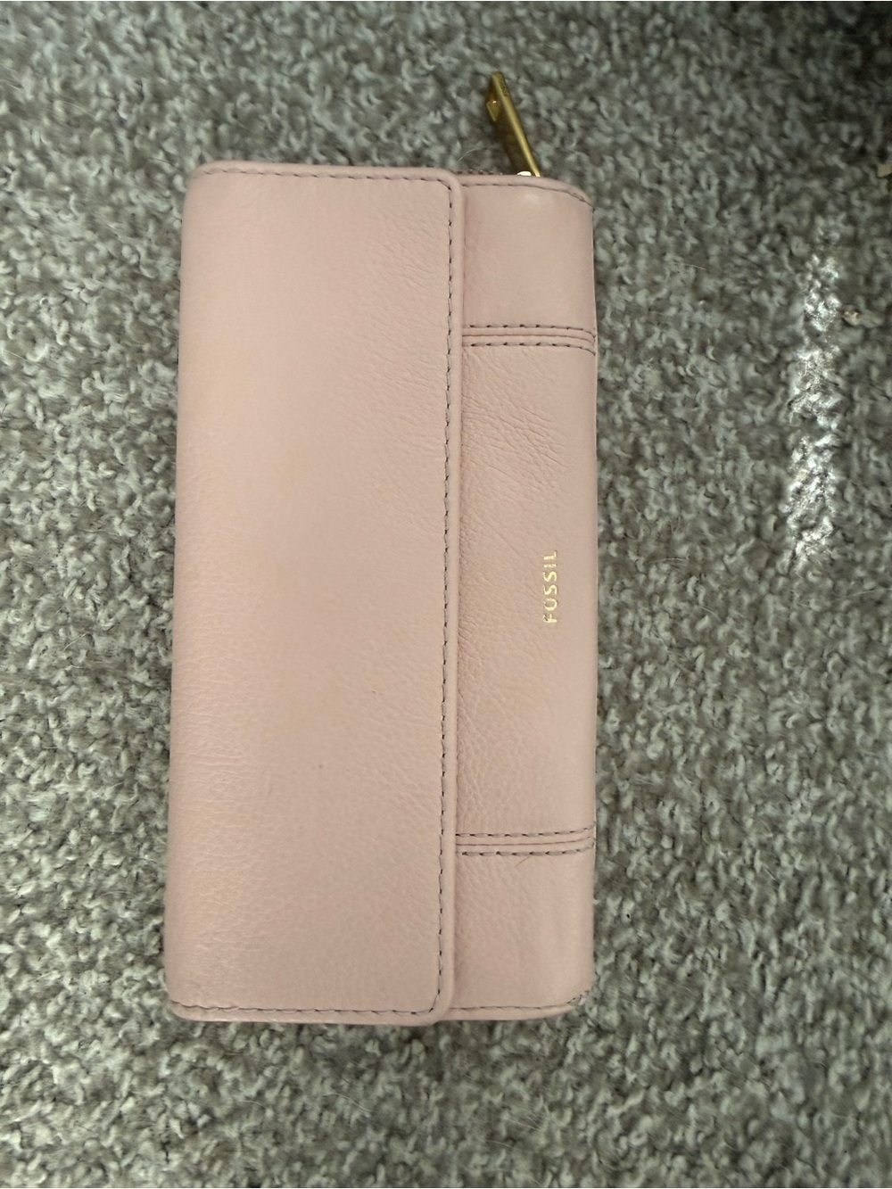Fossil Pink Logan Leather Zip-Around Wallet with Gold Accent